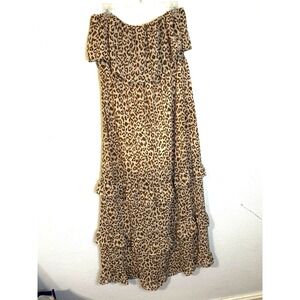 Lattcas Leopard Print Strapless Maxi Dress Ruffle Tiered Boho Vacation Flowy